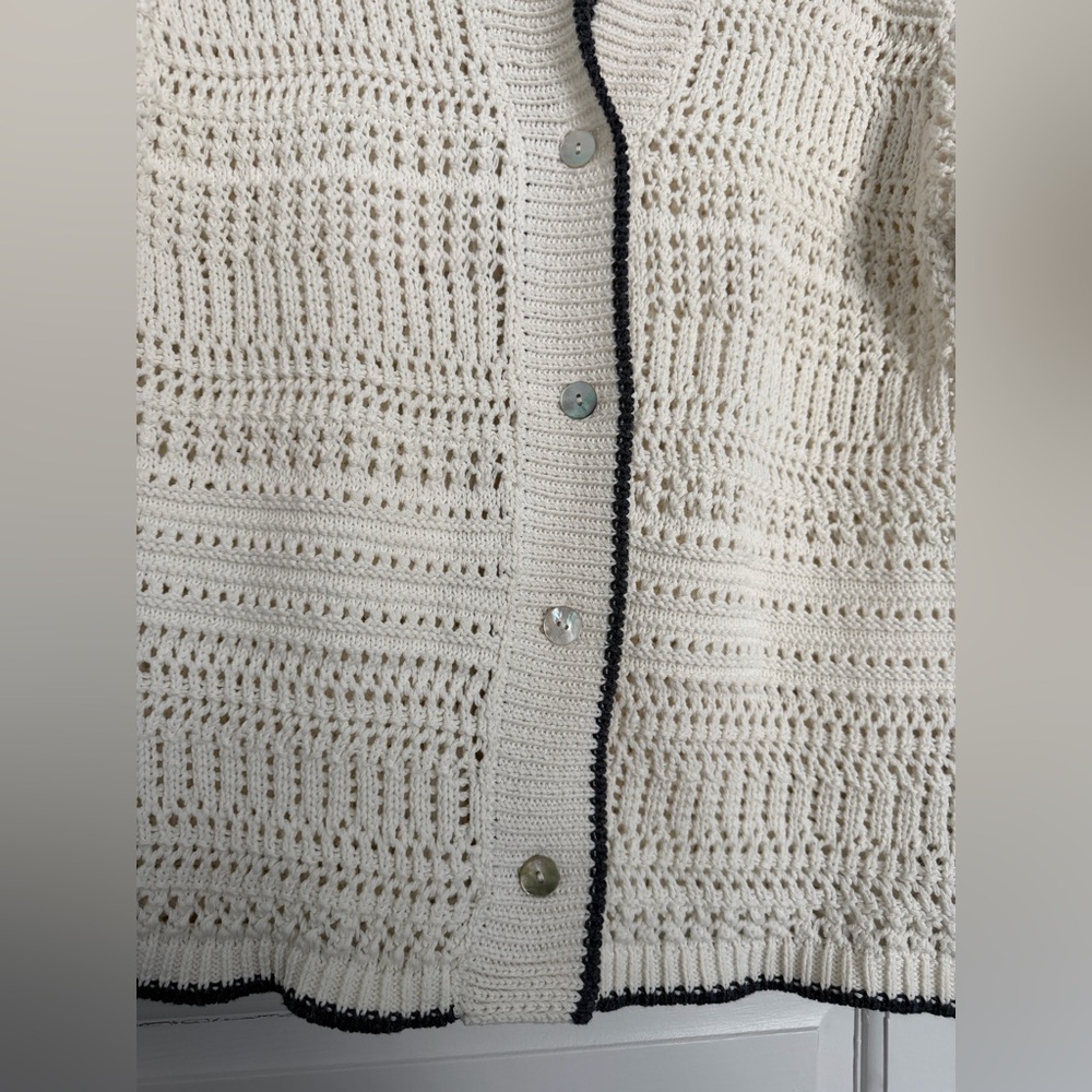 ZARA Cream Crochet Knit Short Sleeve Cardigan Top | Button Front Boho - Picture 5 of 9